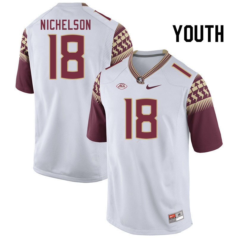 Youth #18 Blake Nichelson Florida State Seminoles College Football Jerseys Stitched Sale-White
